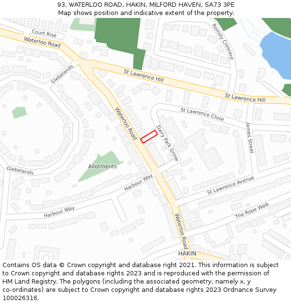 93, WATERLOO ROAD, HAKIN, MILFORD HAVEN, SA73 3PE: Location map and indicative extent of plot