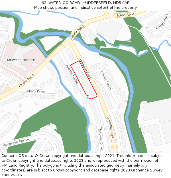 93, WATERLOO ROAD, HUDDERSFIELD, HD5 0AB: Location map and indicative extent of plot