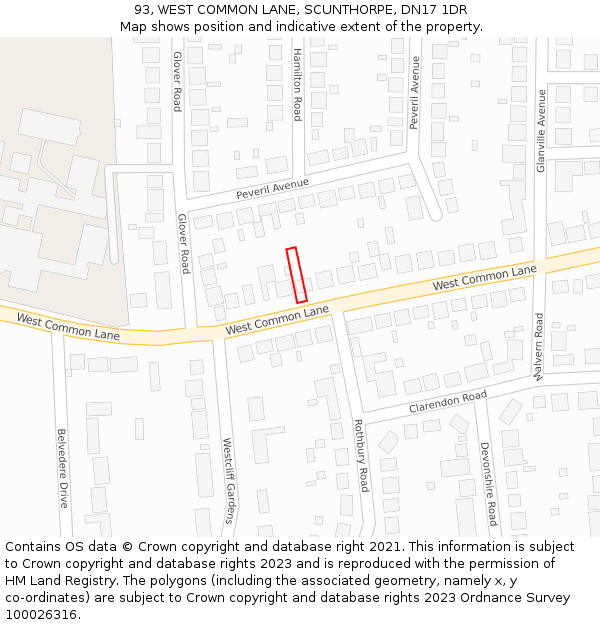 93, WEST COMMON LANE, SCUNTHORPE, DN17 1DR: Location map and indicative extent of plot