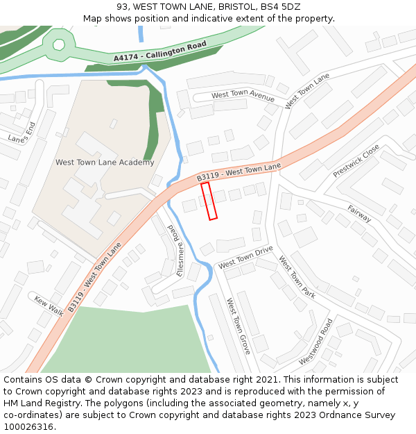 93, WEST TOWN LANE, BRISTOL, BS4 5DZ: Location map and indicative extent of plot