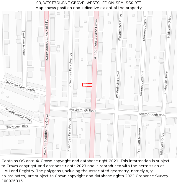 93, WESTBOURNE GROVE, WESTCLIFF-ON-SEA, SS0 9TT: Location map and indicative extent of plot