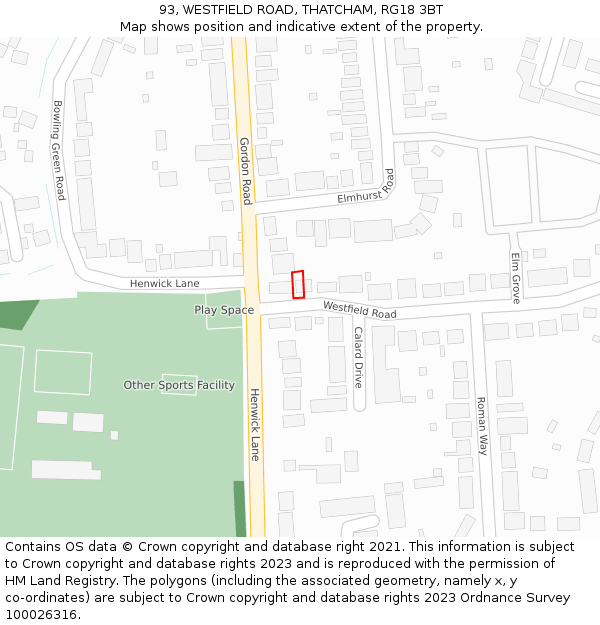93, WESTFIELD ROAD, THATCHAM, RG18 3BT: Location map and indicative extent of plot