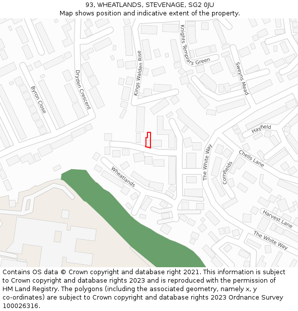 93, WHEATLANDS, STEVENAGE, SG2 0JU: Location map and indicative extent of plot