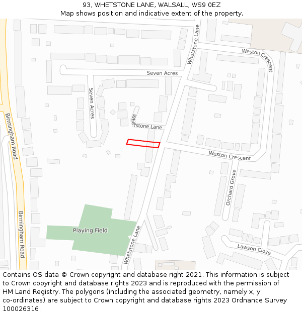 93, WHETSTONE LANE, WALSALL, WS9 0EZ: Location map and indicative extent of plot