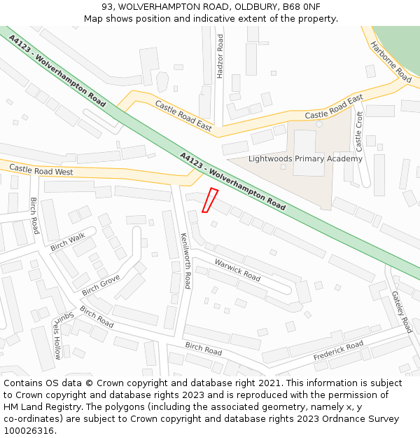 93, WOLVERHAMPTON ROAD, OLDBURY, B68 0NF: Location map and indicative extent of plot