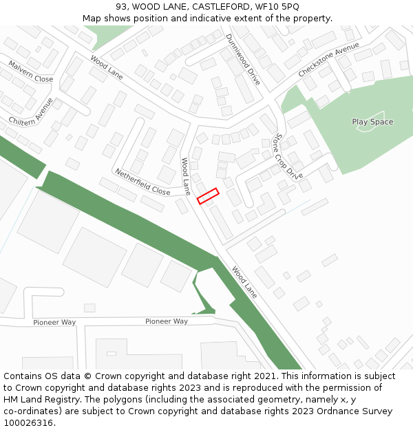 93, WOOD LANE, CASTLEFORD, WF10 5PQ: Location map and indicative extent of plot
