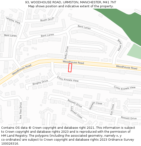 93, WOODHOUSE ROAD, URMSTON, MANCHESTER, M41 7NT: Location map and indicative extent of plot