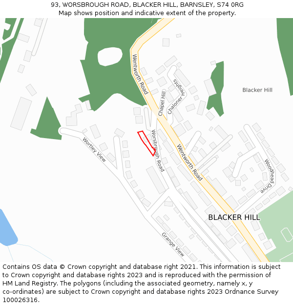 93, WORSBROUGH ROAD, BLACKER HILL, BARNSLEY, S74 0RG: Location map and indicative extent of plot