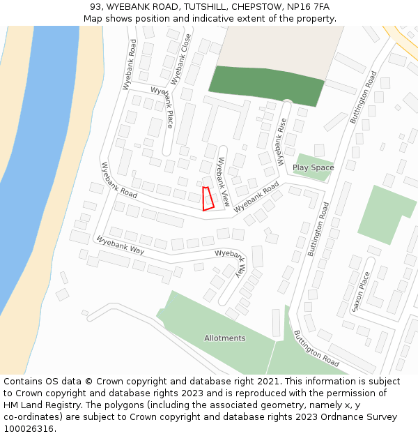 93, WYEBANK ROAD, TUTSHILL, CHEPSTOW, NP16 7FA: Location map and indicative extent of plot