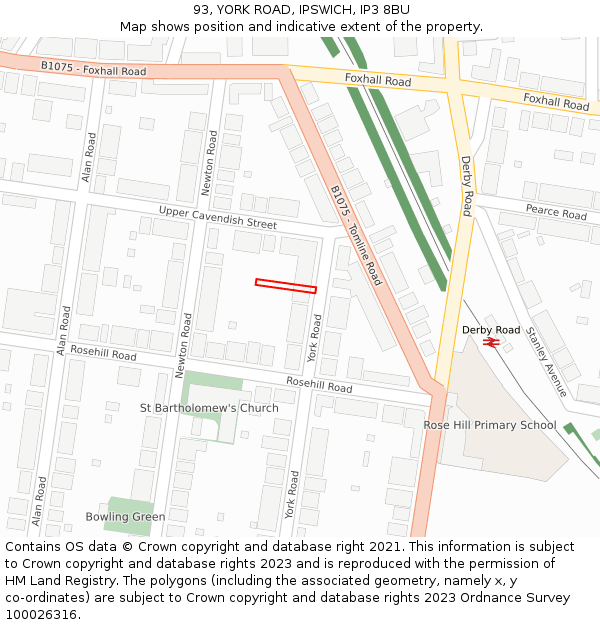 93, YORK ROAD, IPSWICH, IP3 8BU: Location map and indicative extent of plot