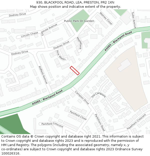 930, BLACKPOOL ROAD, LEA, PRESTON, PR2 1XN: Location map and indicative extent of plot