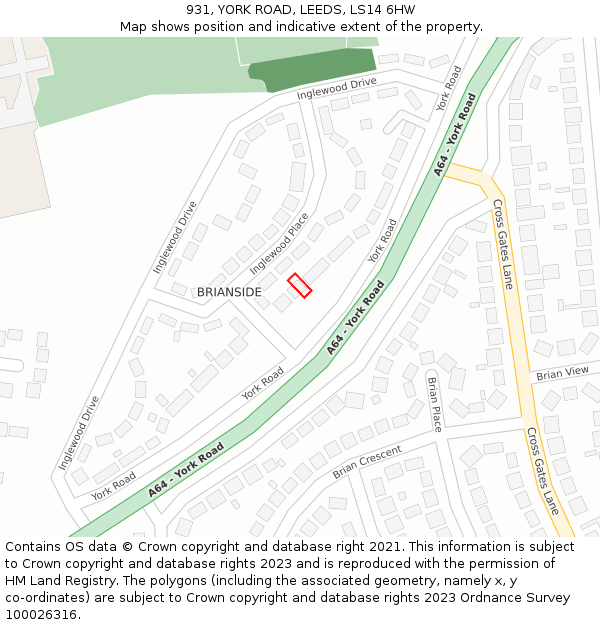 931, YORK ROAD, LEEDS, LS14 6HW: Location map and indicative extent of plot
