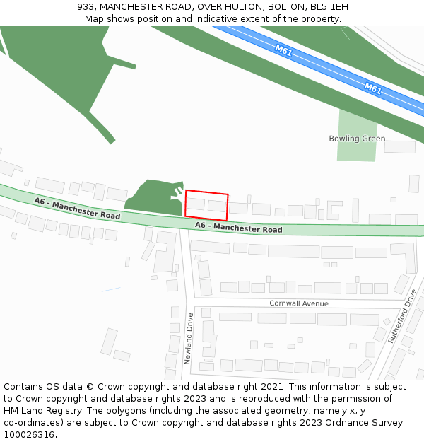 933, MANCHESTER ROAD, OVER HULTON, BOLTON, BL5 1EH: Location map and indicative extent of plot