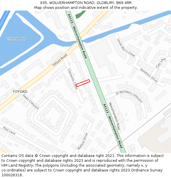 935, WOLVERHAMPTON ROAD, OLDBURY, B69 4RR: Location map and indicative extent of plot