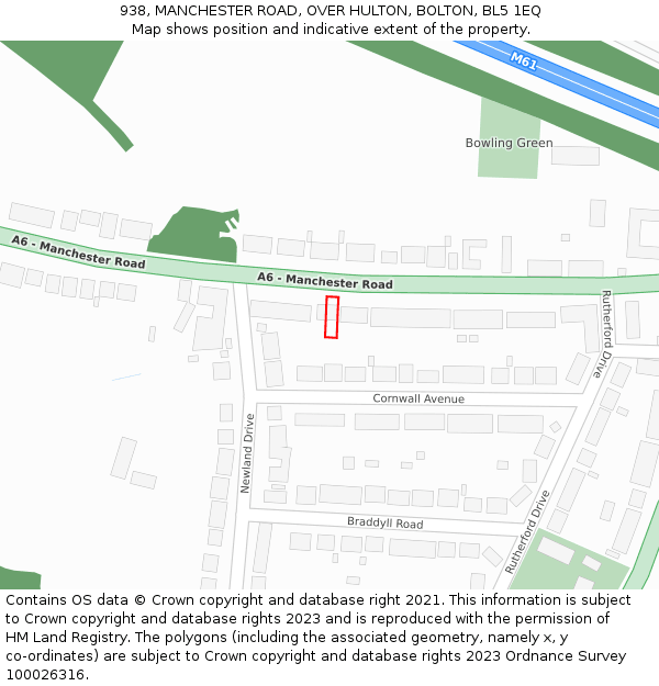 938, MANCHESTER ROAD, OVER HULTON, BOLTON, BL5 1EQ: Location map and indicative extent of plot