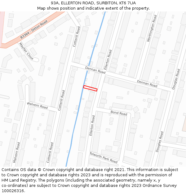 93A, ELLERTON ROAD, SURBITON, KT6 7UA: Location map and indicative extent of plot