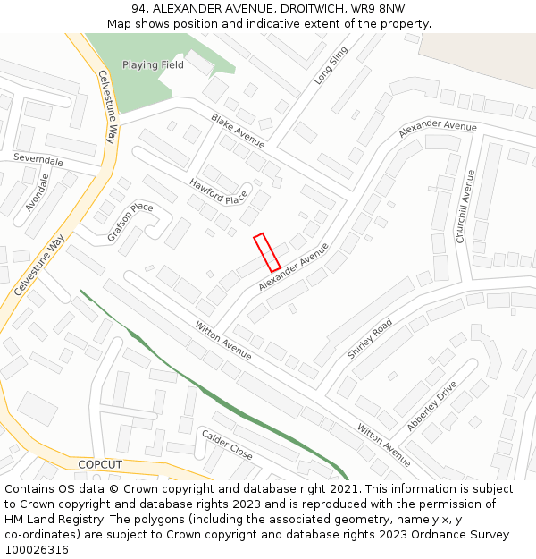 94, ALEXANDER AVENUE, DROITWICH, WR9 8NW: Location map and indicative extent of plot