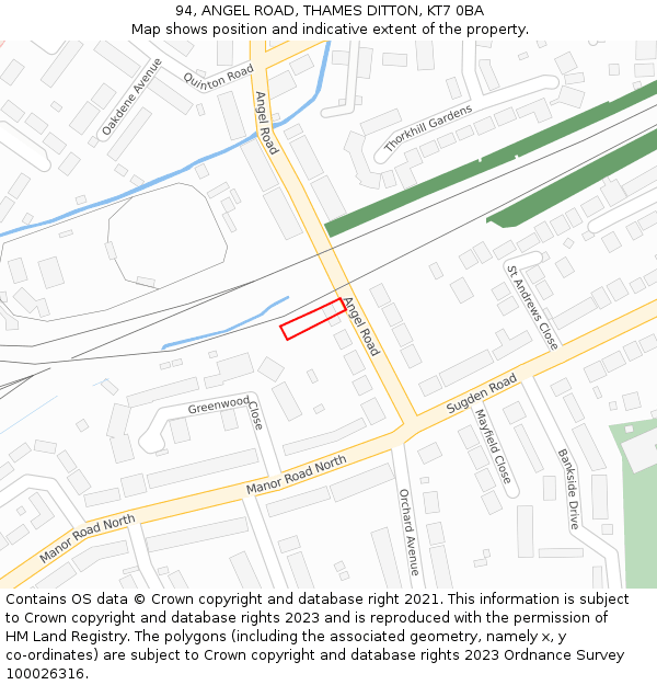 94, ANGEL ROAD, THAMES DITTON, KT7 0BA: Location map and indicative extent of plot