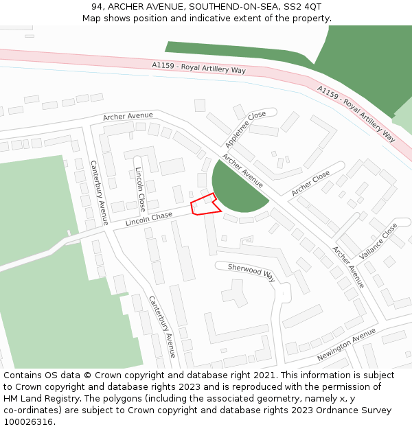 94, ARCHER AVENUE, SOUTHEND-ON-SEA, SS2 4QT: Location map and indicative extent of plot