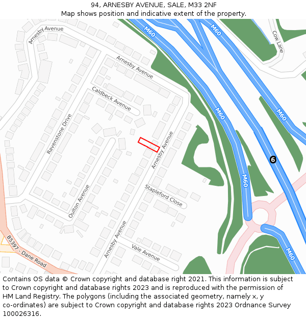 94, ARNESBY AVENUE, SALE, M33 2NF: Location map and indicative extent of plot