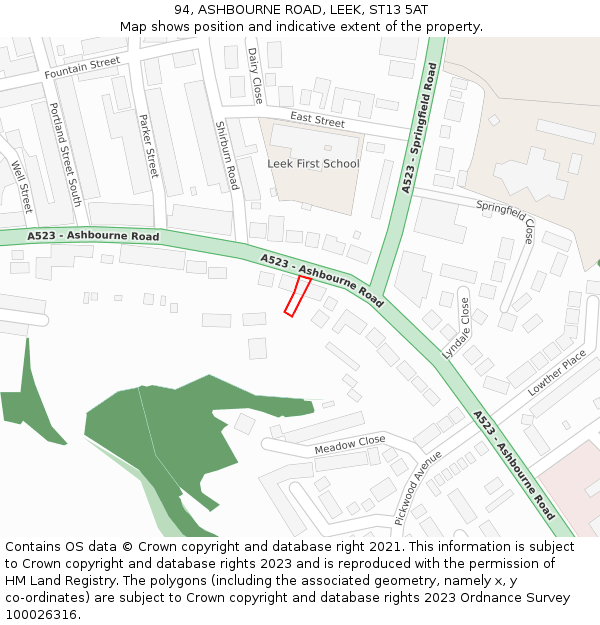 94, ASHBOURNE ROAD, LEEK, ST13 5AT: Location map and indicative extent of plot