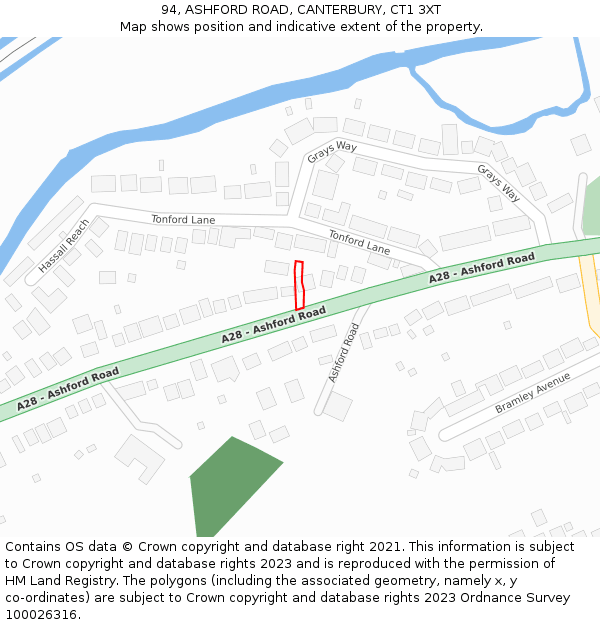 94, ASHFORD ROAD, CANTERBURY, CT1 3XT: Location map and indicative extent of plot