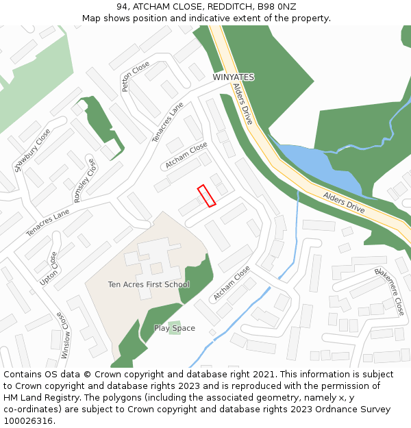 94, ATCHAM CLOSE, REDDITCH, B98 0NZ: Location map and indicative extent of plot