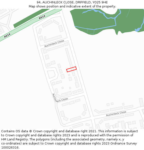 94, AUCHINLECK CLOSE, DRIFFIELD, YO25 9HE: Location map and indicative extent of plot