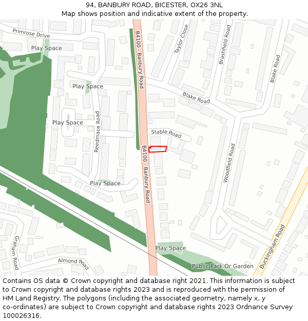 94, BANBURY ROAD, BICESTER, OX26 3NL: Location map and indicative extent of plot