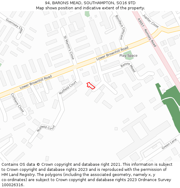94, BARONS MEAD, SOUTHAMPTON, SO16 9TD: Location map and indicative extent of plot