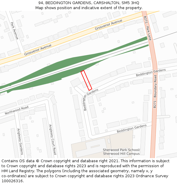 94, BEDDINGTON GARDENS, CARSHALTON, SM5 3HQ: Location map and indicative extent of plot