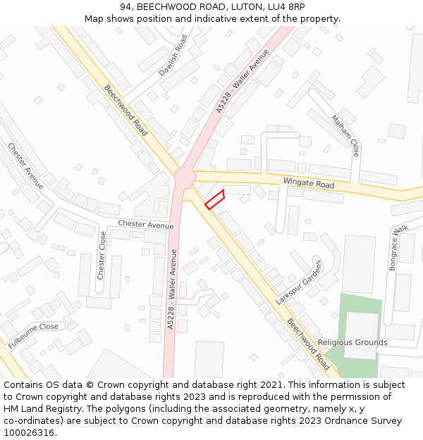 94, BEECHWOOD ROAD, LUTON, LU4 8RP: Location map and indicative extent of plot