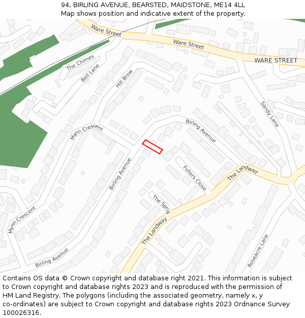 94, BIRLING AVENUE, BEARSTED, MAIDSTONE, ME14 4LL: Location map and indicative extent of plot