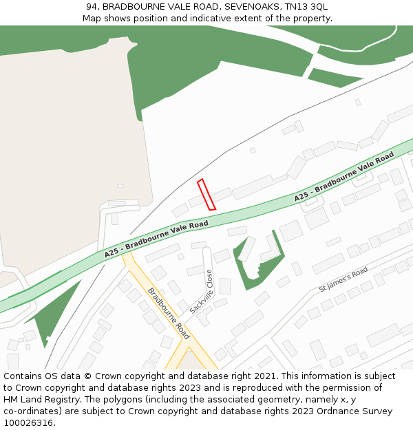 94, BRADBOURNE VALE ROAD, SEVENOAKS, TN13 3QL: Location map and indicative extent of plot