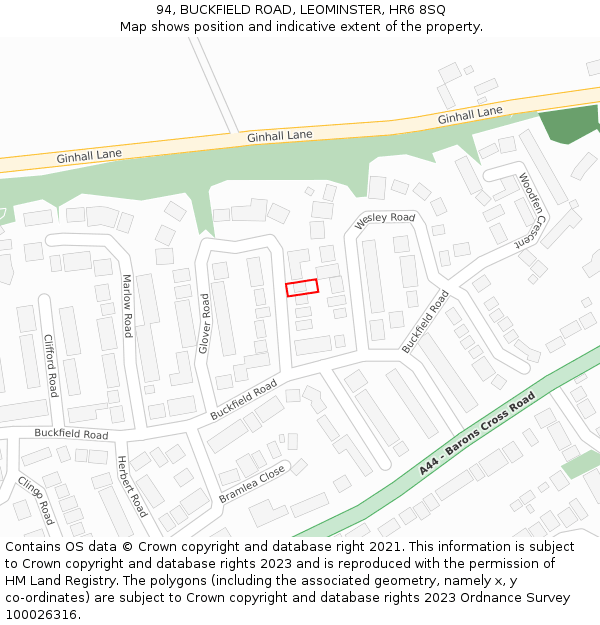 94, BUCKFIELD ROAD, LEOMINSTER, HR6 8SQ: Location map and indicative extent of plot