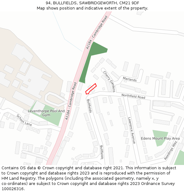 94, BULLFIELDS, SAWBRIDGEWORTH, CM21 9DF: Location map and indicative extent of plot