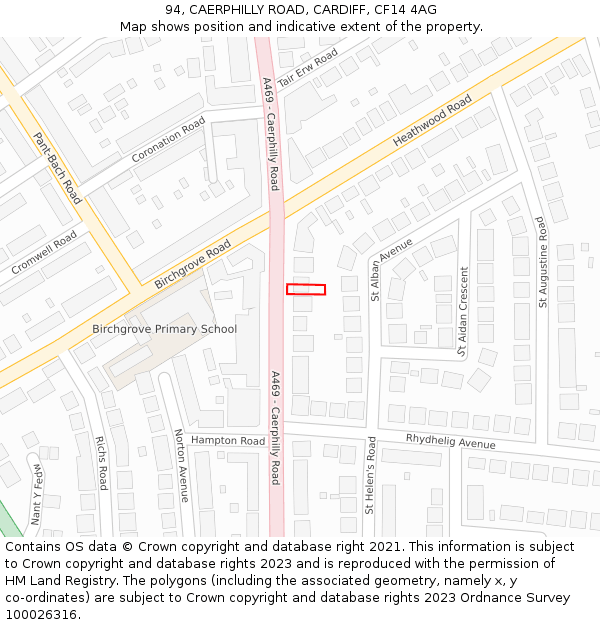 94, CAERPHILLY ROAD, CARDIFF, CF14 4AG: Location map and indicative extent of plot