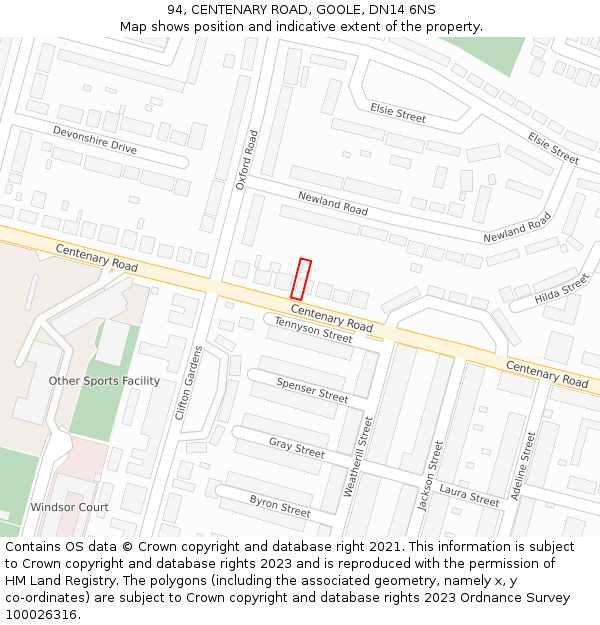 94, CENTENARY ROAD, GOOLE, DN14 6NS: Location map and indicative extent of plot