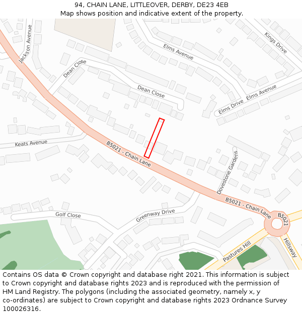 94, CHAIN LANE, LITTLEOVER, DERBY, DE23 4EB: Location map and indicative extent of plot