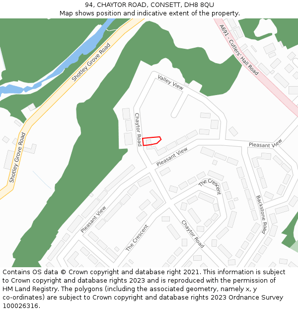 94, CHAYTOR ROAD, CONSETT, DH8 8QU: Location map and indicative extent of plot