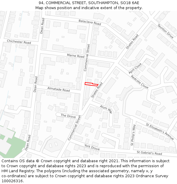 94, COMMERCIAL STREET, SOUTHAMPTON, SO18 6AE: Location map and indicative extent of plot