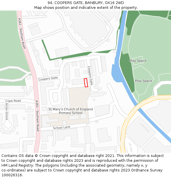 94, COOPERS GATE, BANBURY, OX16 2WD: Location map and indicative extent of plot