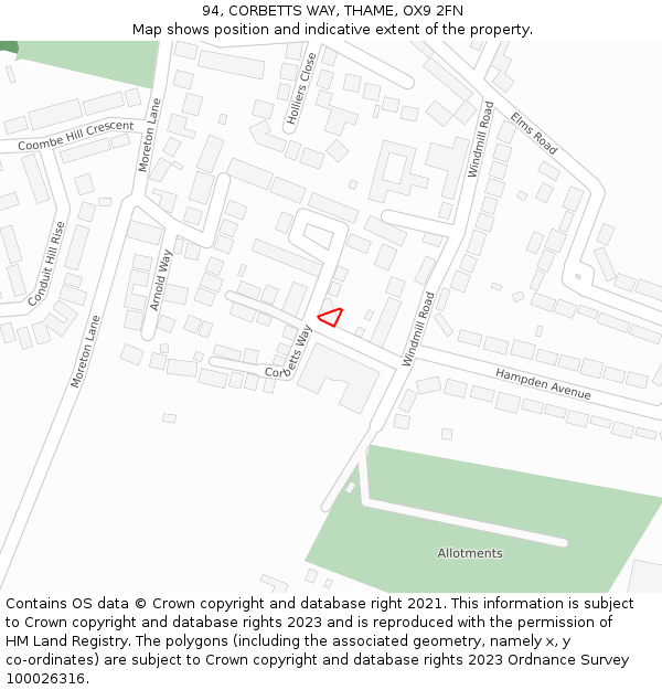 94, CORBETTS WAY, THAME, OX9 2FN: Location map and indicative extent of plot
