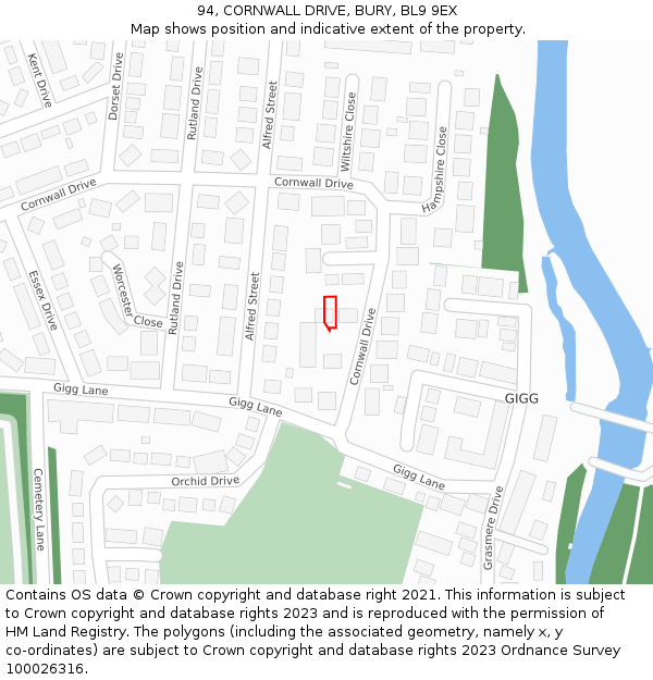 94, CORNWALL DRIVE, BURY, BL9 9EX: Location map and indicative extent of plot
