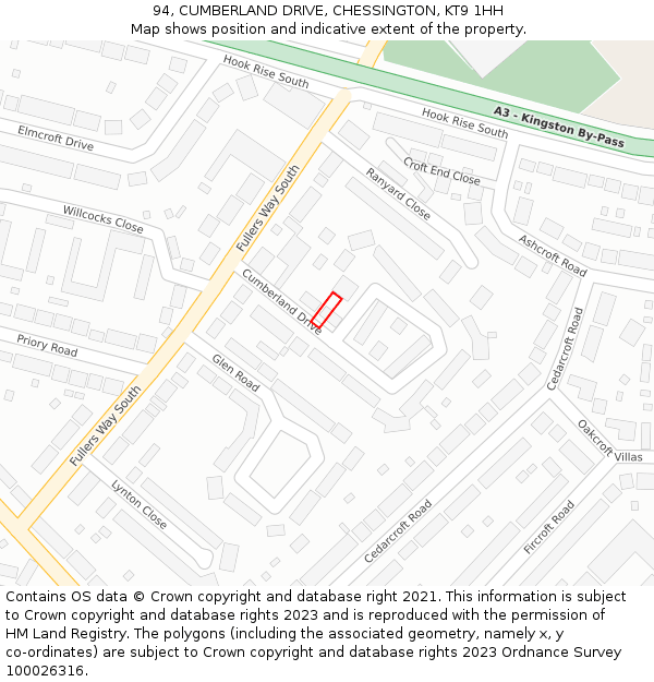 94, CUMBERLAND DRIVE, CHESSINGTON, KT9 1HH: Location map and indicative extent of plot