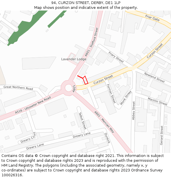 94, CURZON STREET, DERBY, DE1 1LP: Location map and indicative extent of plot