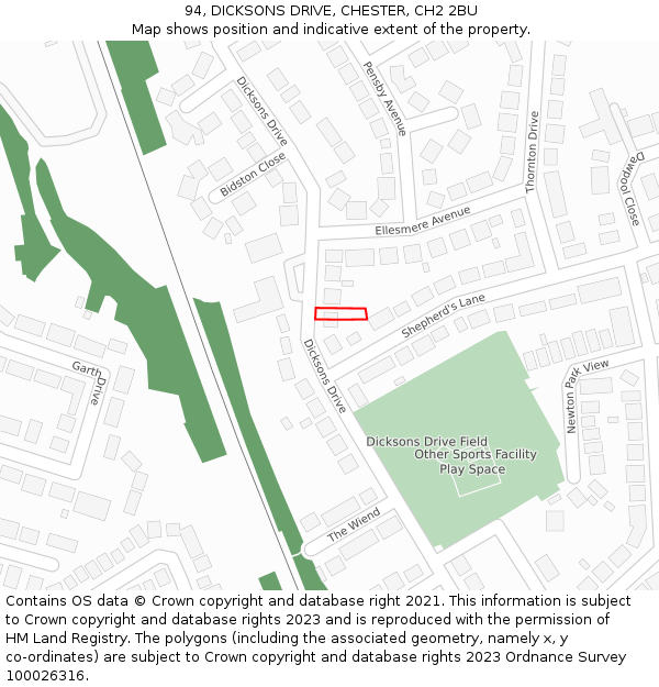 94, DICKSONS DRIVE, CHESTER, CH2 2BU: Location map and indicative extent of plot