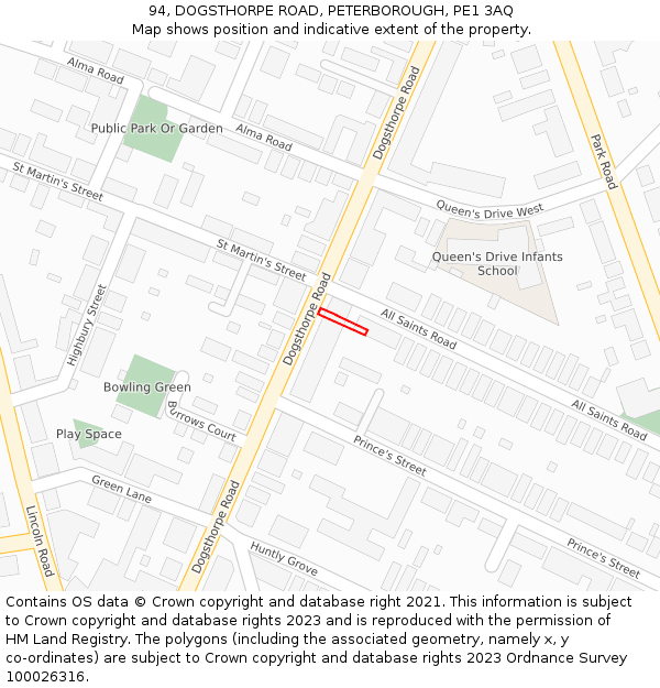 94, DOGSTHORPE ROAD, PETERBOROUGH, PE1 3AQ: Location map and indicative extent of plot