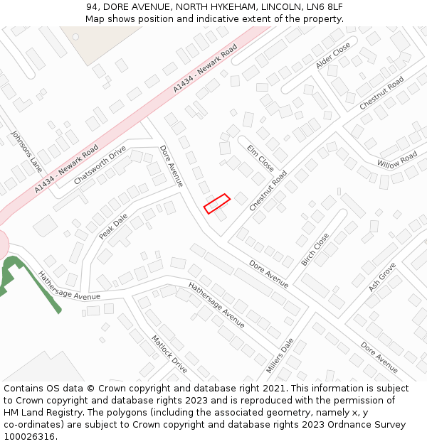 94, DORE AVENUE, NORTH HYKEHAM, LINCOLN, LN6 8LF: Location map and indicative extent of plot