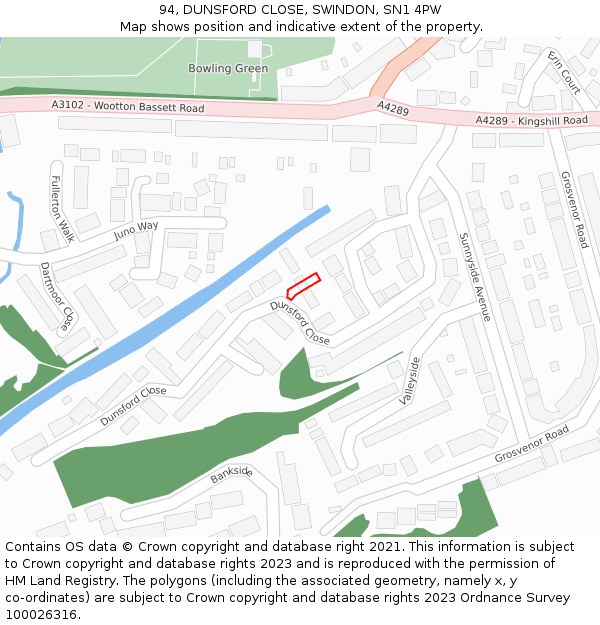 94, DUNSFORD CLOSE, SWINDON, SN1 4PW: Location map and indicative extent of plot